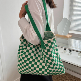 [GIRLS GOOB] Women's Checkered Knit Shoulder Bag Tote Bag Handbag, China OEM